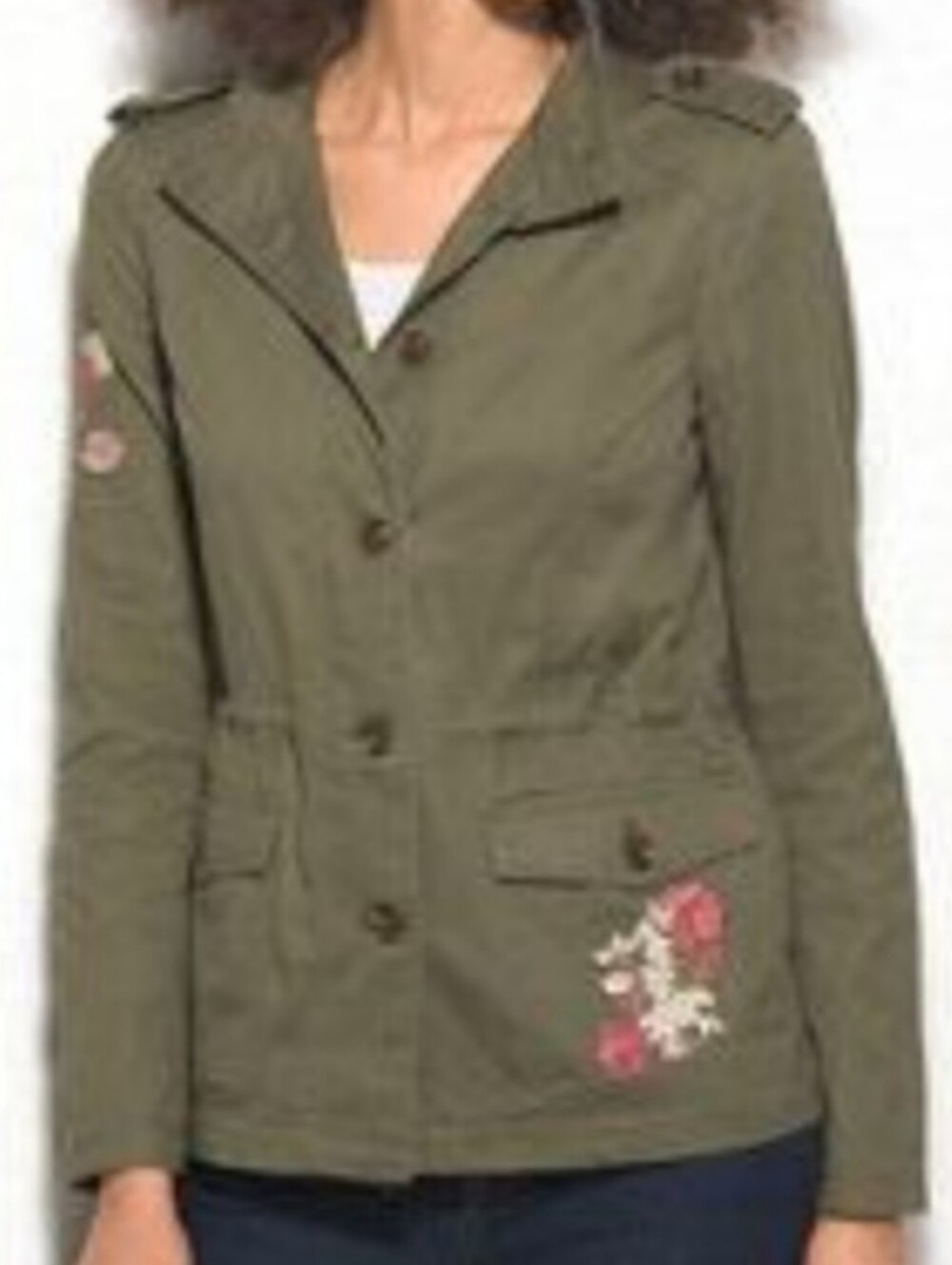 Olive Green Embroidered Utility Jacket - Unknown Brand
